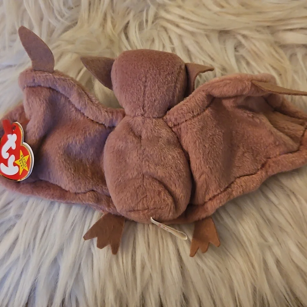 Batty Beanie Baby (1996) | Tan w/ Pink Nose | Velcro Wings | All Tags Attached